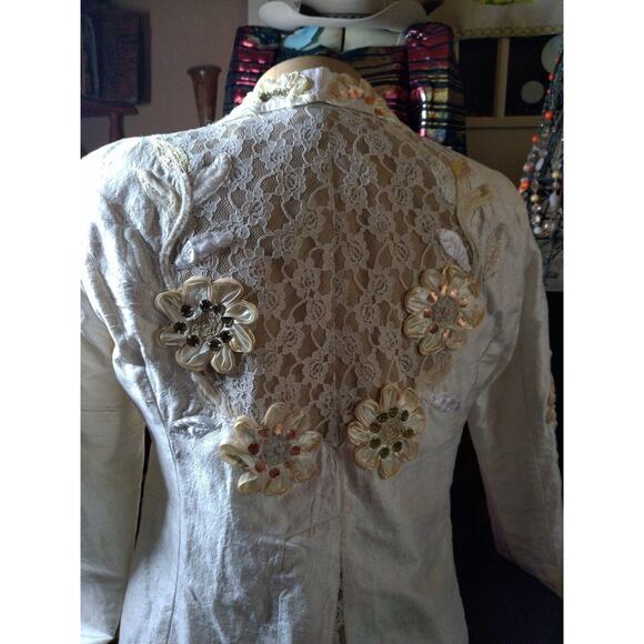 Sandy Starkman jacket silk poly lining M India 1980's shoulder pads, attractive - Picture 5 of 9
